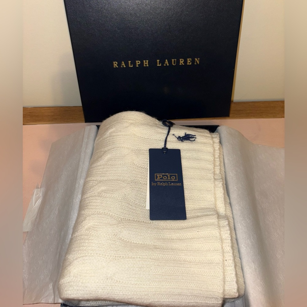 NWT Polo by Ralph Lauren Cashmere & Wool Ivory Cable Knit Scarf